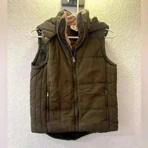 PPLA Olive Green Sherpa-Lined Puffer Vest FUN Hood Size X-Small Cozy and Warm XS